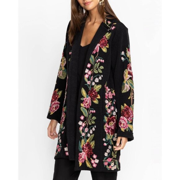 $585 NWT Johnny Was Embroidery Sequin Floral Blazer Size L Sweater Coat - Picture 4 of 14
